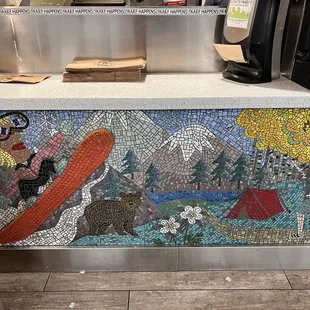 Cool art at drink dispenser (artist unknown) feelin slightly terrible not acknowledging the artist but maybe Snarfs will tell us?