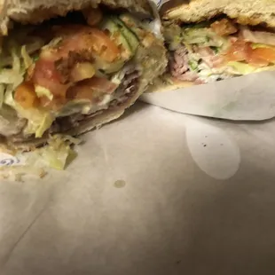 Prime rib and provolone with all the fixings
