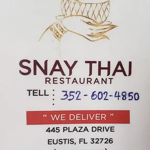 Snay Thai phone number &amp; hours