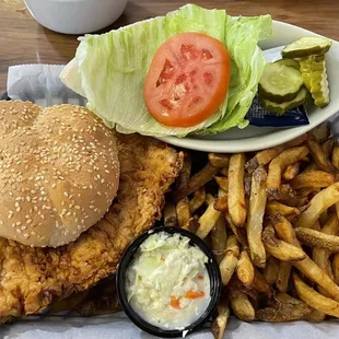 Pork tenderloin sandwich and fresh cut fries