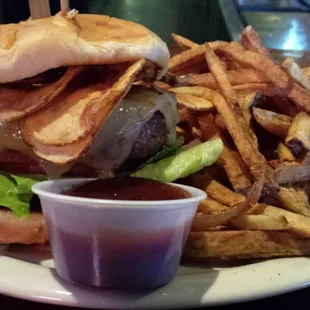 Grippos Burger with fresh cut fries