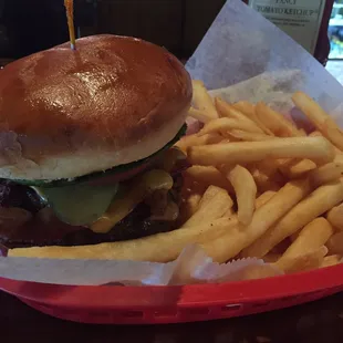Huge, messy, delicious burger!!  Cooked perfectly Medium as ordered.