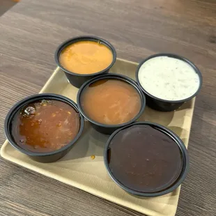 Sauce flight plus one extra. So yum!