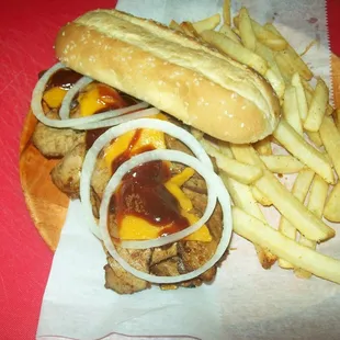 a burger and french fries