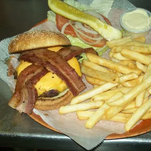 a burger and fries