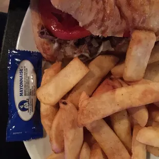 Philly cheesesteak and fries