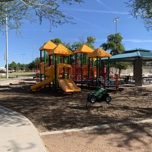 Jungle gym with wood chips