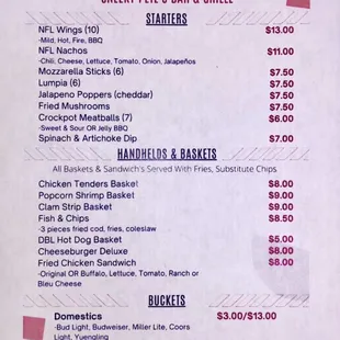 menu for game day