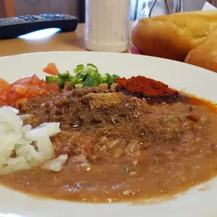 Foule ($11), vegan by omitting cheese, butter &amp; sour cream. Fresh and tasty. Baguette was decent too.