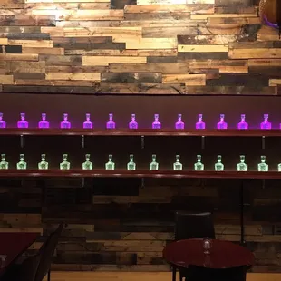 a row of bottles of spirits