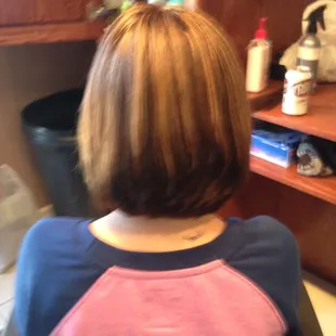 Shellys after donation to Locks of Love!!   Amazing hair for an amazingly generous heart.   It was an honor Shelly -Dawn Parsons