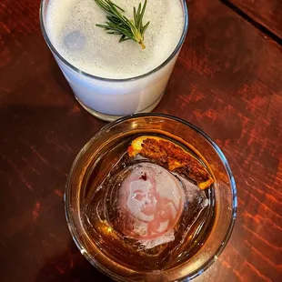 Parson Brown (smoked old fashioned) and Snitch (whiskey sour)
