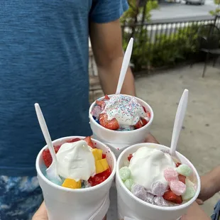 three bowls of ice cream
