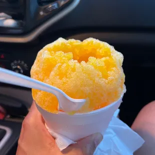 a person holding a bowl of ice cream