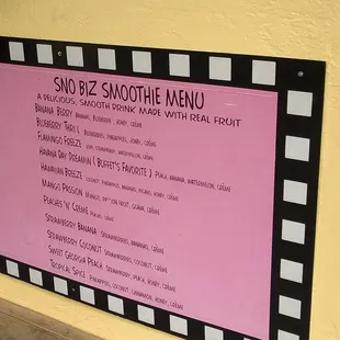 a menu for a smoothie