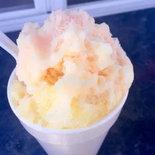 1/2 pineapple 1/2 strawberry colada with cream. So good!