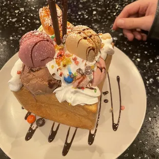 Macarons party. Icecream, toast on bottom