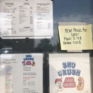 menus and prices