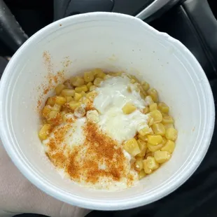 Corn in a cup was piping hot!