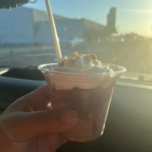 Chocolate ice cream, with strawberry  topping!