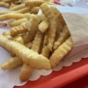 Large fries, fresh and delicious.