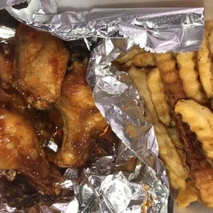 chicken wings and french fries