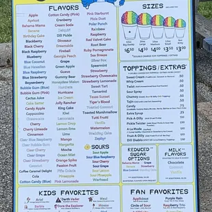 All the flavors menu