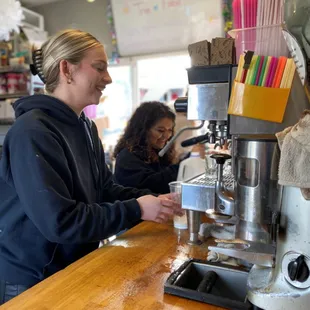 a woman at a coffee shop