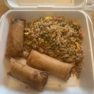 Spring rolls with fried rice