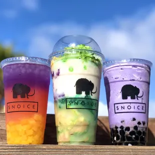 three different flavors of bubble tea