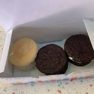 three cookies in a box