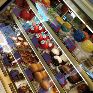 a display case full of donuts