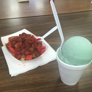 Hot Cheeto dolly and cucumber shaved ice