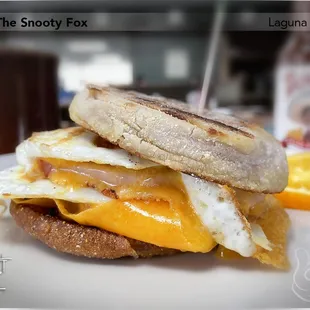 Breakfast sandwich - Two eggs, ham and cheese ($10)