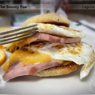 Breakfast sandwich - Two eggs, ham and cheese ($10)