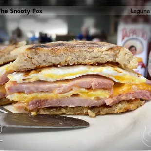 Breakfast sandwich - Two eggs, ham and cheese ($10)