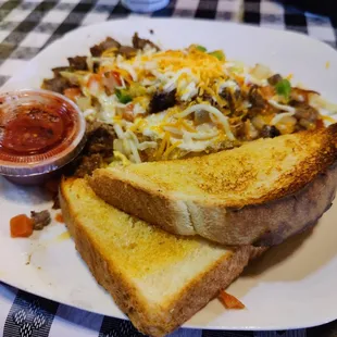 Heuvos de Fred.  Great sourdough toast!