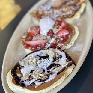 Pancake Flight: Blueberry Danish, Strawberry Shortcake, Pineapple Upside Down