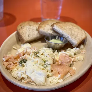 Seasonal smoked salmon scramble sub egg whites