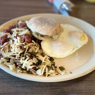 Corned Beef Hash; Eggs over medium; Eng muffin ($13.75) 7/2023