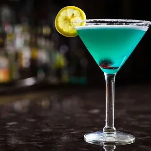 a blue cocktail