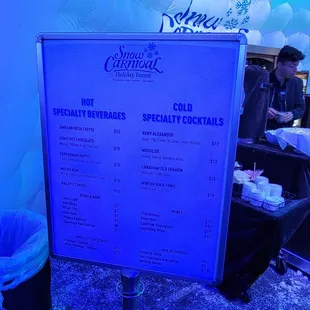 Drink menu at the bar