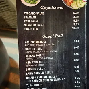 the menu for the restaurant