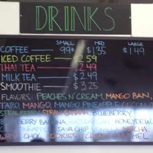 Drinks, including Coffee, Thai Tee, Fruit smoothies and more.