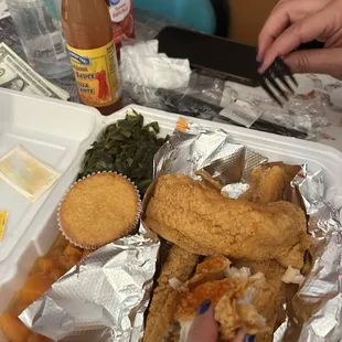 Fish yams and collard greens
