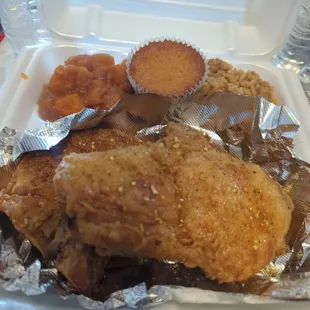 Pork chops, yam and dirty rice