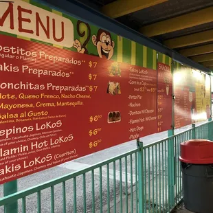 Full menu on display