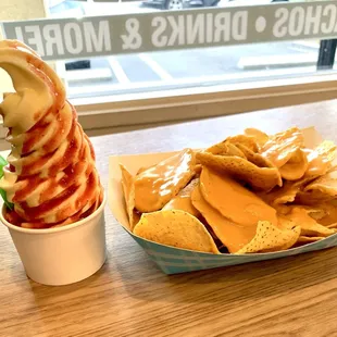 Mini soft serve dole pineapple w/ chamoy and nachos!