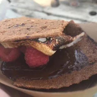 a hand holding a s'more