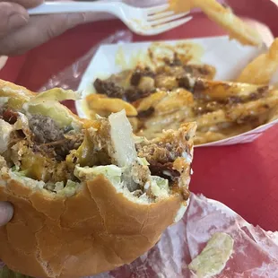 Bronco Burger and chili cheese fries.